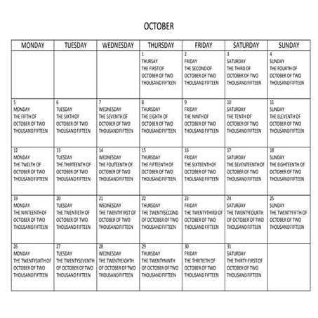 Calendar example project in english | DOCX