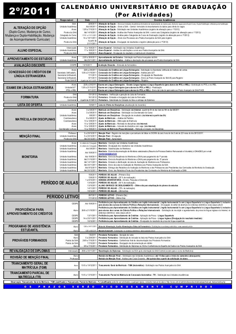 Calendário UnB 2/2011