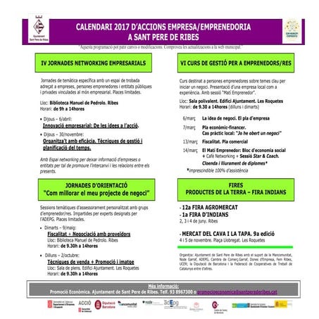Calendari d'accions 2017 empresa i emprenedoria a sant pere de ribes