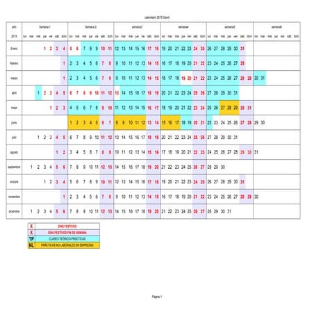 Calendari horari clases tutoria 2015 david