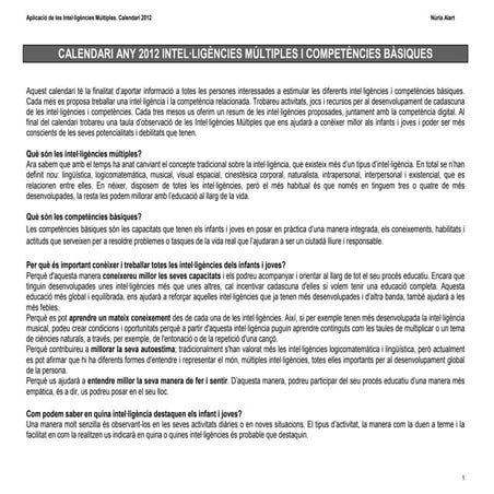 Calendari intel·ligències 2012