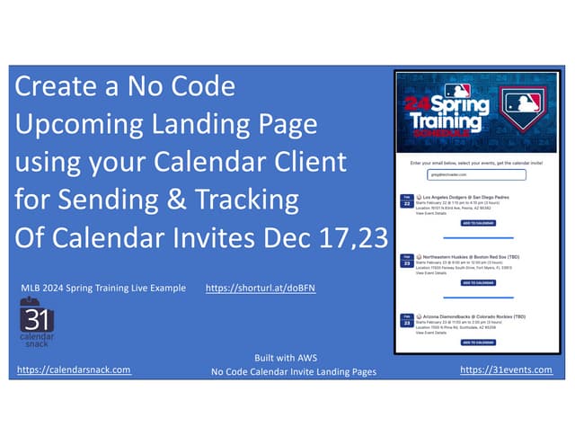 Use your Calendar Client to create Landing Pages to send calendar invites