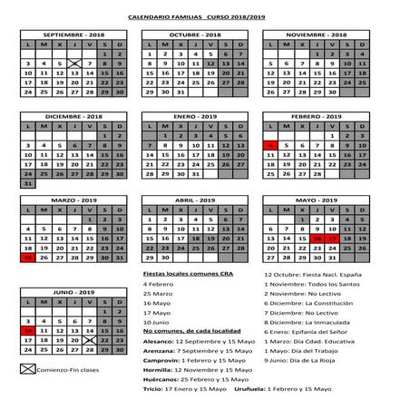 Calendario familias