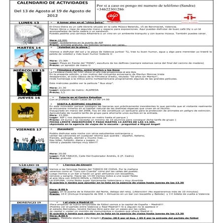 Calendario 13 19 de agosto