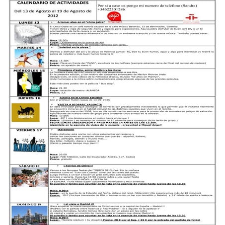 Calendario 13 19 de agosto