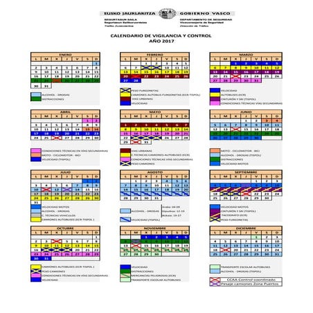 Calendario de Vigilancia y Control 2017. Departamento de Seguridad del Gobier...
