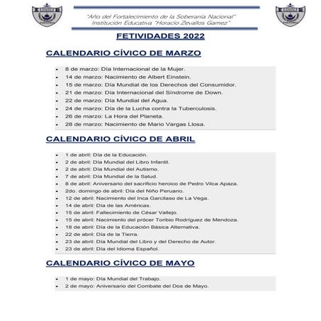 CALENDARIO CIVICO ESCOLAR