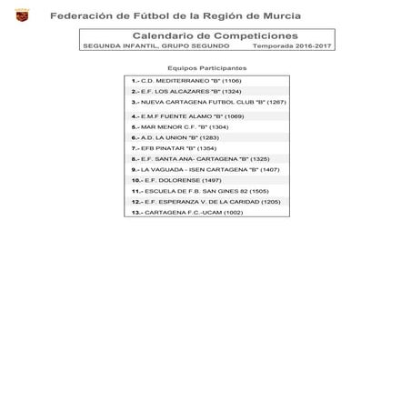 Calendario 2 Infantil grupo I 2016/17