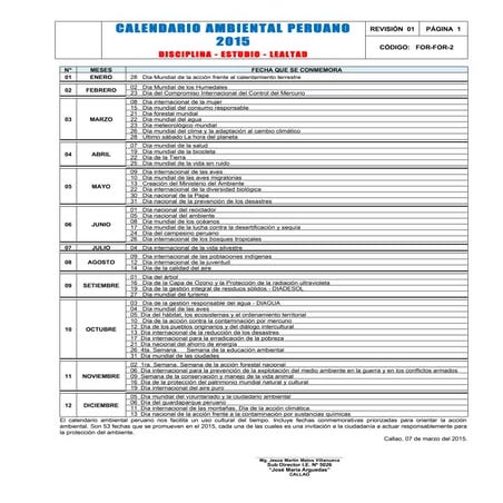 Calendario ambiental peruano 2015