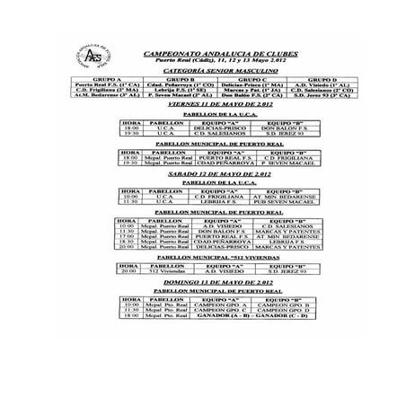 Calendario campeonato fútbol sala Puerto Real