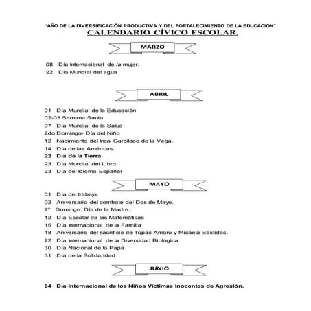 Calendario civico escolar  2015