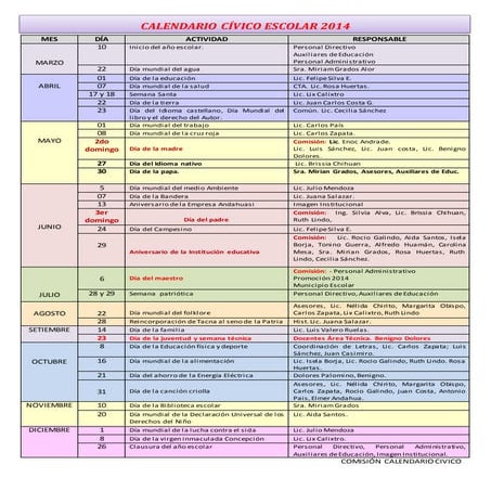 Calendario civico escolar 2014
