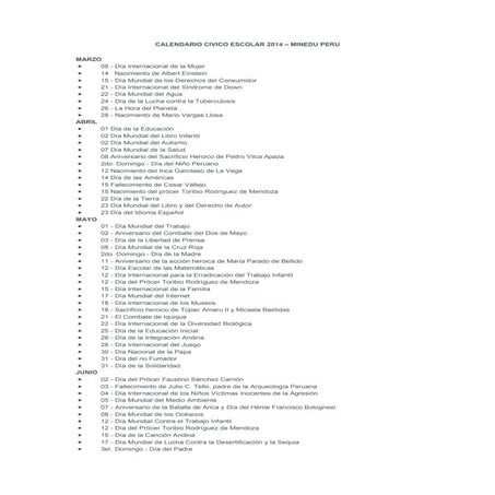 Calendario civico escolar 2014 minedu