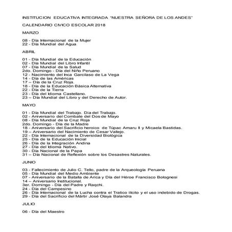 Calendario civico escolar 2018