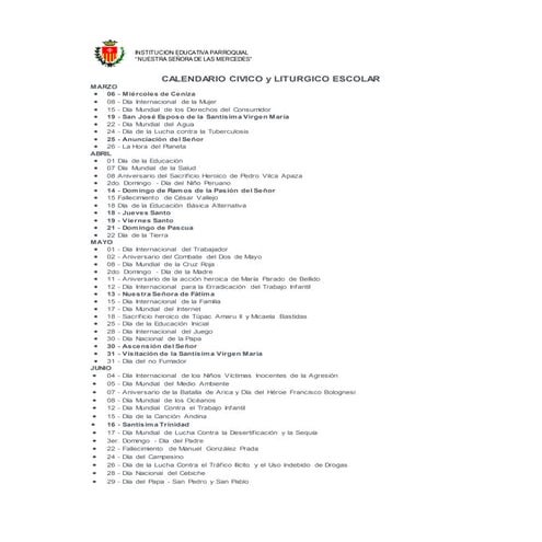 Calendario civico escolar 2019