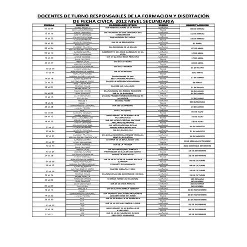 Calendario civico y cuadro de comisiones 2012