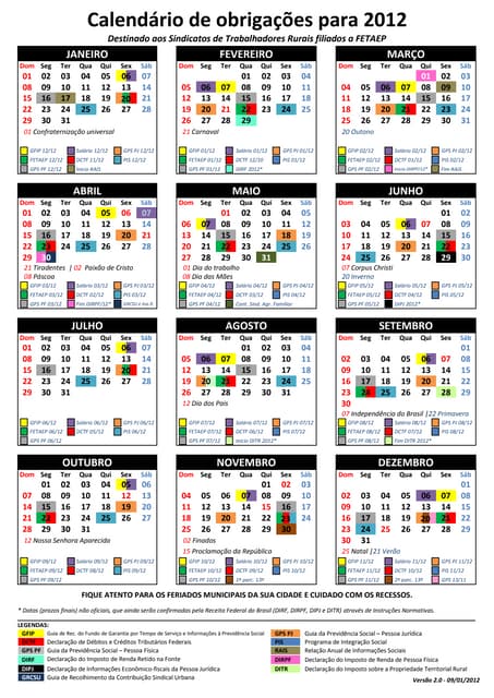 Calendário de Obrigações para 2012 (versão 2)