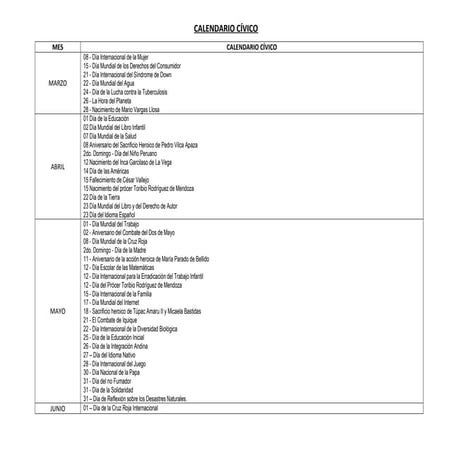 Calendario cívico Escolar