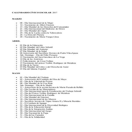 Calendario cívico escolar  2017