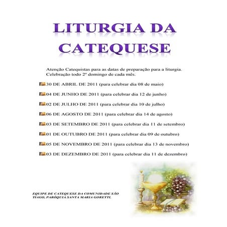 Calendario de celebrações