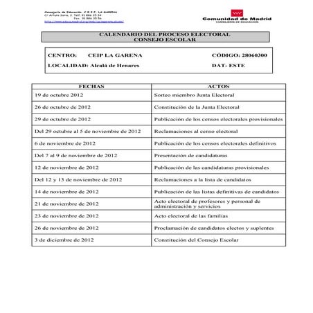 Calendario del proceso electoral