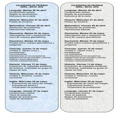 Calendario de pruebas abril mayo 2016
