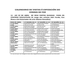 Calendario de visitas 2016 á exposi...