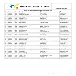 Calendario division de honor juveni...