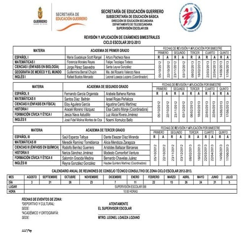 Calendario examenes  2012 2013