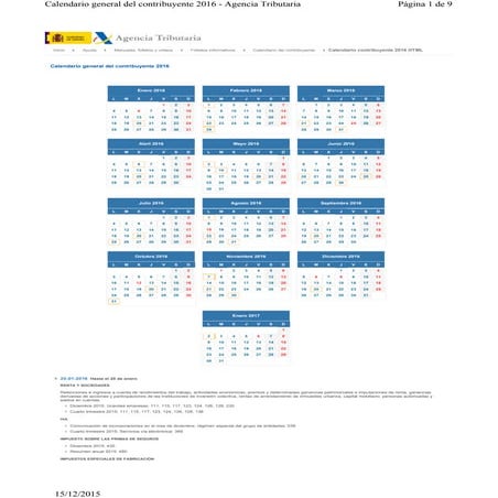 Calendario Fiscal 2016 | PDF
