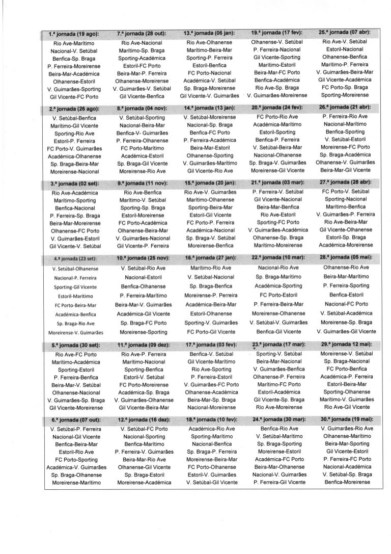 Calendario futebol 1ª liga 2012 2013