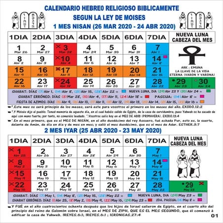 Calendario hebreo religioso 2020
