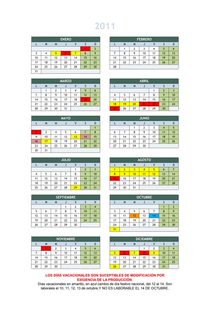 Calendario laboral Korott 2011