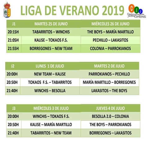 Calendario liga de verano