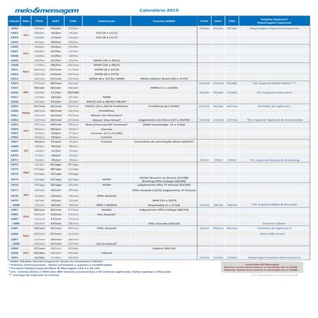 Calendário - Edições Meio & Mensagem
