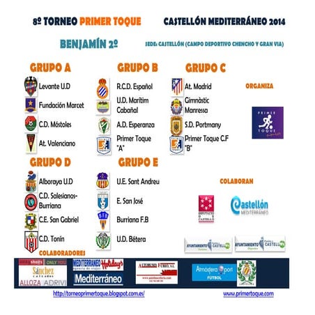 CALENDARIO OFICIAL BENJAMÍN 2º - 8º TORNEO PRIMER TOQUE