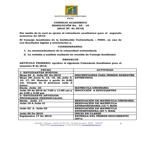 Calendario semestre b 2010   abril 2010