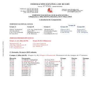 Torneo Nacional S-16 <> Calendario