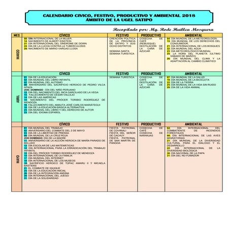 CALENDARIO CIVICO FESTIVO PRODUCTIVO Y AMBIENTAL 2018