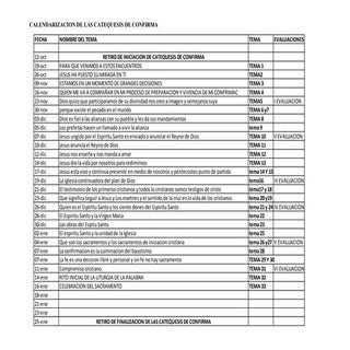Calendarizacion de las catequesis