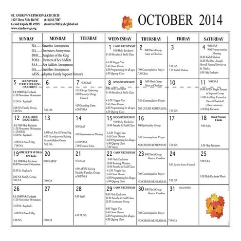 Calendar october 2014 PDF