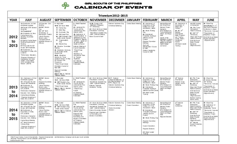 sample calendar of events