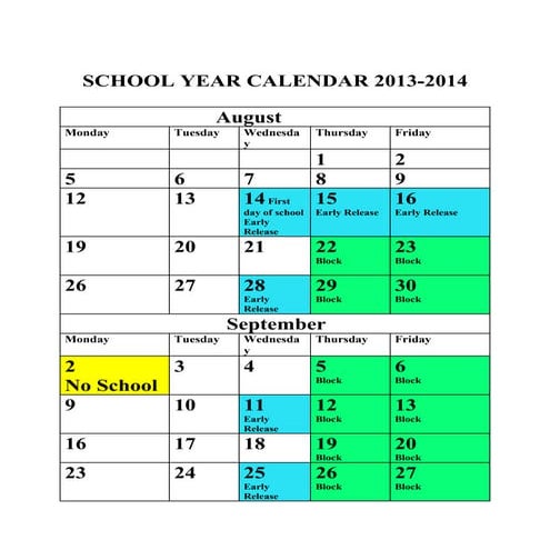 Calendar school year 2013