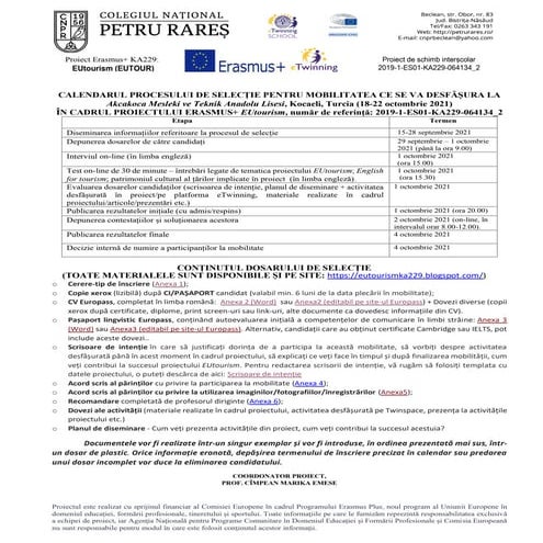 Calendarul selectiei