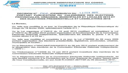 Calendrier eléctoral global RDC-2016