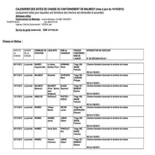 Waimes et alentours:Calendrier chasse