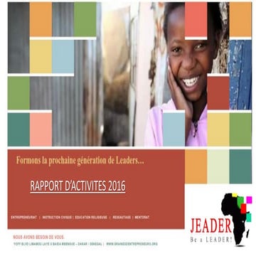 Calendrier des activités de JEADER  _ AFRIQUE _ 2016 