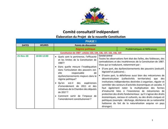 Calendrier de la Commission Indépendante d'Elaboration de la Nouvelle Constit...