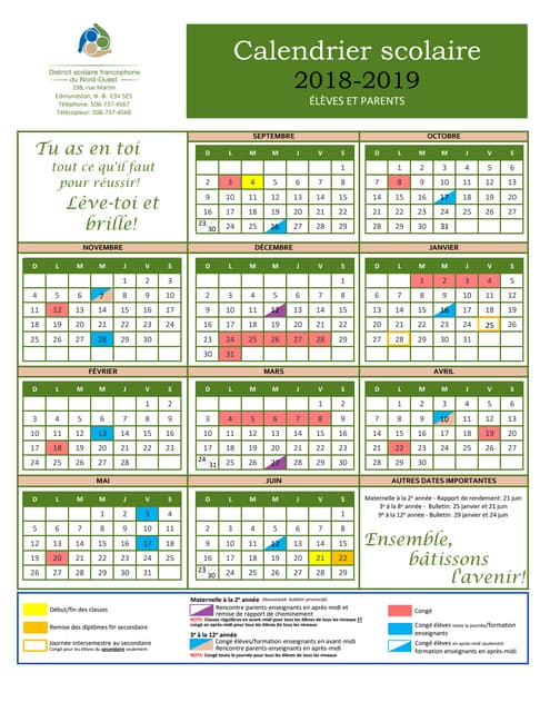 Calendrier Scolaire 18 19