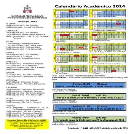 Calendário acadêmico 2014